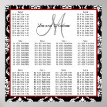 Template Wedding Seating Chart Damask Hot Red Print