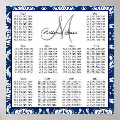 Template Wedding Seating Chart Damask Navy Blue Print by monogramgallery