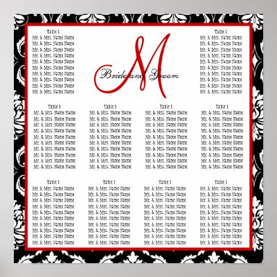 Template Wedding Seating Chart Damask Red Posters by monogramgallery