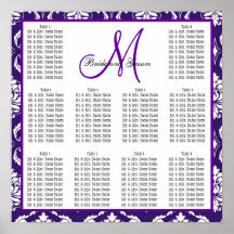 Template Wedding Seating Chart Purple Damask Posters