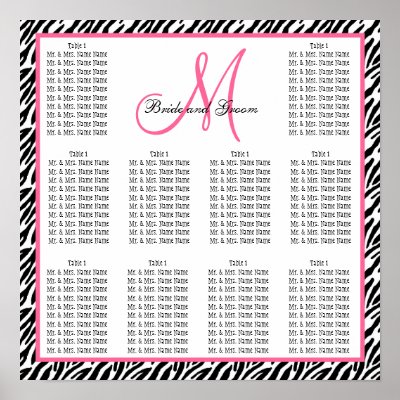 Template Wedding Seating Chart Zebra Pink Print by monogramgallery