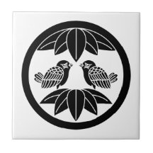 Ten bamboo leaves & facing sparrows in circle tiles
