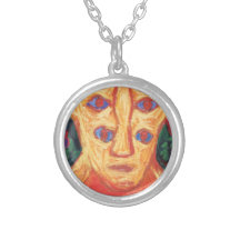 Ten Blue Eyes (odd expressionism surreal portrait) Personalized Necklace