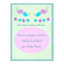 Tender Birds and Flowers Baby Shower Invitation