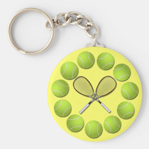TENNIS RACQUET AND BALLS KEYCHAIN