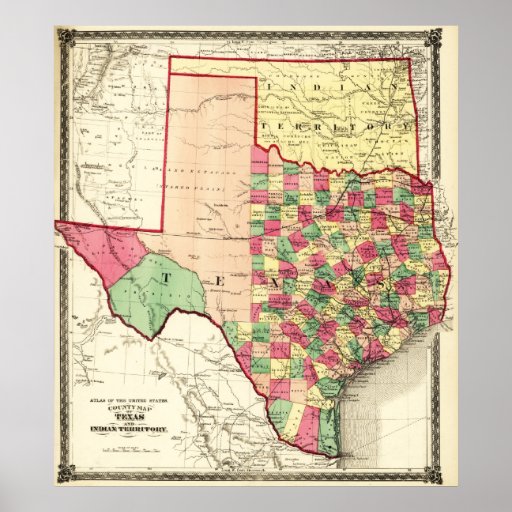 Texas and Indian TerritoryPanoramic Map Print