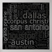 Texas Cities Text Collage Posters