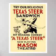 Texas Steer Sandwich 1938 WPA Poster