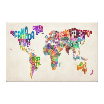 Text Map of the World canvas prints