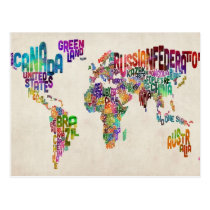 Text Map of the World postcards