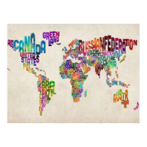 Text Map of the World posters