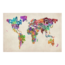 Text Map of the World posters