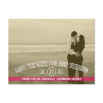 Text Overlay Save The Date Cards - Fuchsia Postcard