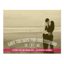 Text Overlay Save The Date Cards - Fuchsia Postcard