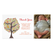 Thank You Autumn Bird Tree New Baby Gift Photocard Personalised Photo Card