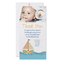 Thank You Baby Boy's 1st Birthday Party Photocard Custom Photo Card