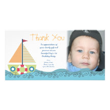 Thank You Baby Boy's 1st Birthday Party Photocard Photo Card Template
