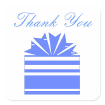 "Thank You" - Blue and White Gift Box Square Sticker