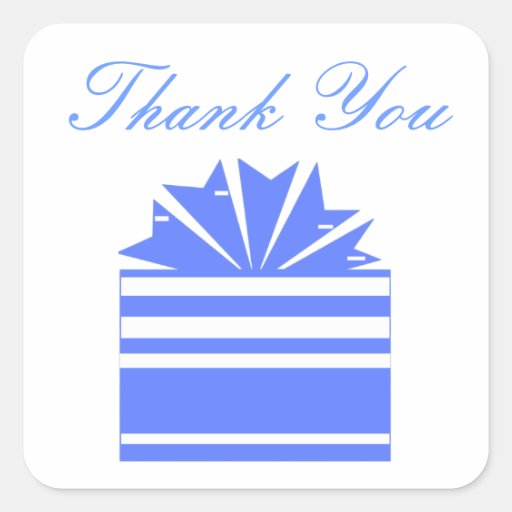 "Thank You" - Blue and White Gift Box Square Sticker