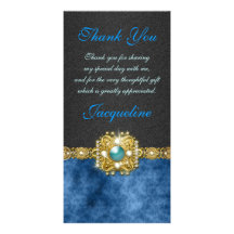 "thank you" blue black wedding party customized photo card
