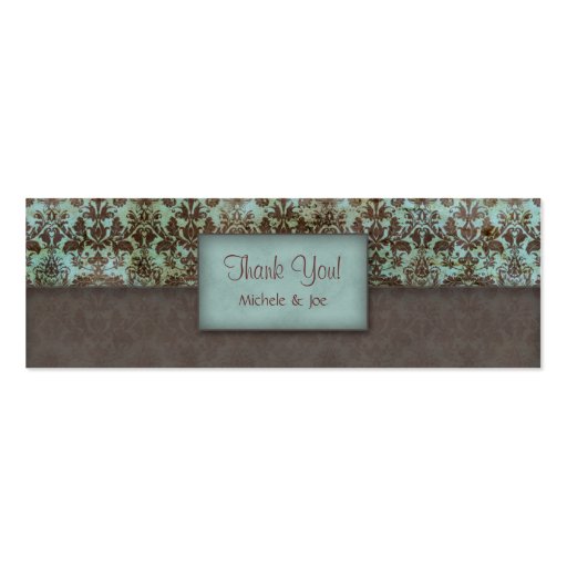 Thank You Bookmark Damask Blue Brown Business Card