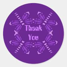 Thank you, dragonflies in purple & pink round stickers