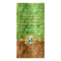 "thank you" emerald brown wedding party photo card template
