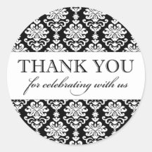 Thank You Favour Sticker | Black White Damask