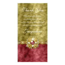 "thank you" gold red wedding party personalized photo card