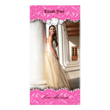 Thank You Leopard Lace Jewel Sweet 16 Pink b Photo Greeting Card