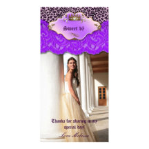 Thank You Leopard Lace Jewel Sweet 16 Purple Photo Card