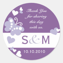 Thank You Monogram Wedding Favour Labels Round Sticker