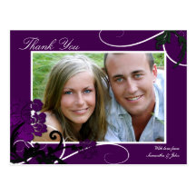 Thank You Photo Wedding Postcard Purple Floral