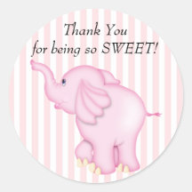 Thank You Pink Elephant Baby Shower Round Stickers