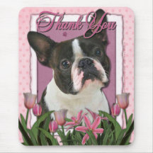 Thank You - Pink Tulips - Boston Terrier Mousepad