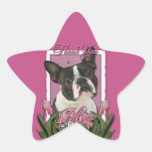 Thank You - Pink Tulips - Boston Terrier Star Stickers