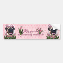 Thank You - Pink Tulips - Pug Bumper Stickers