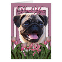 Thank You - Pink Tulips - Pug Card
