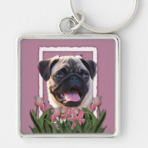 Thank You - Pink Tulips - Pug Key Chains