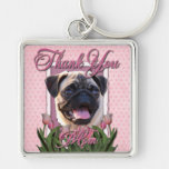 Thank You - Pink Tulips - Pug Keychains