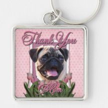 Thank You - Pink Tulips - Pug Keychains