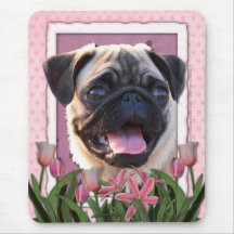Thank You - Pink Tulips - Pug Mouse Pads