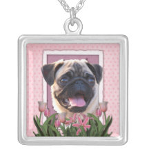 Thank You - Pink Tulips - Pug Personalized Necklace