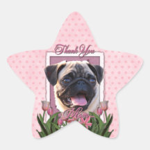 Thank You - Pink Tulips - Pug Sticker