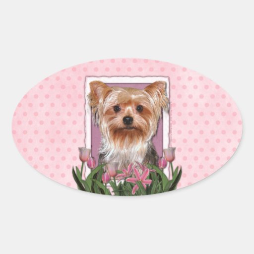 Thank You - Pink Tulips - Yorkshire Terrier Oval Stickers