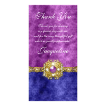 "thank you" purple blue wedding party personalised photo card