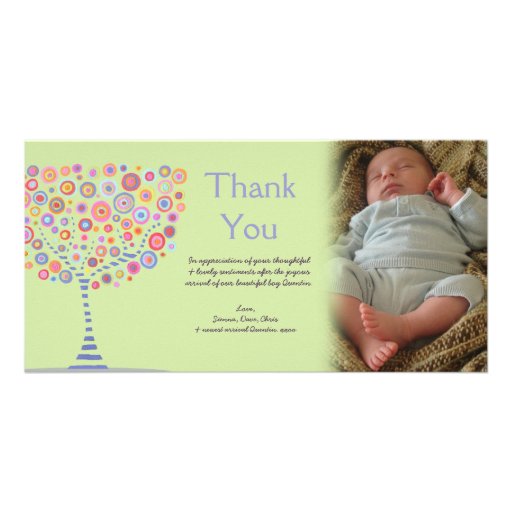 Thank You Retro Tree New Baby Gift Photocard Personalized Photo Card