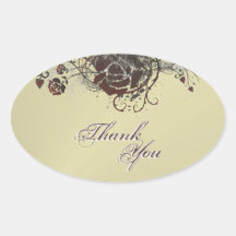 Thank You Seal Black &  Red Rose Floral Wedding Stickers