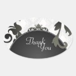 Thank You Seal - Black & White Damask Wedding Oval Sticker