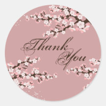 Thank You Seal - Dusty Rose Cherry Blossom Wedding Round Sticker